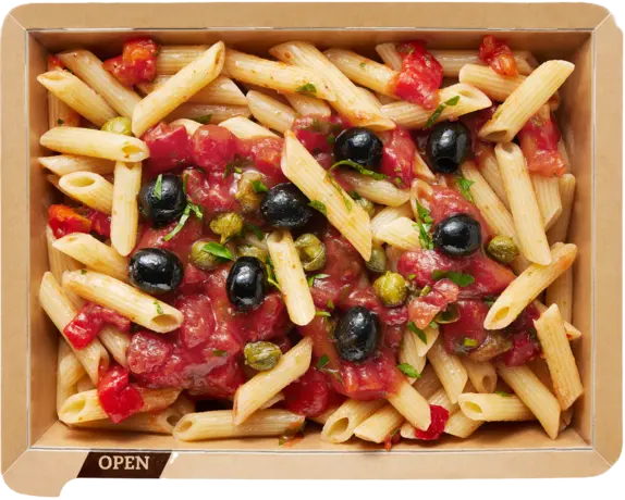 Penne with tomatoes and olives