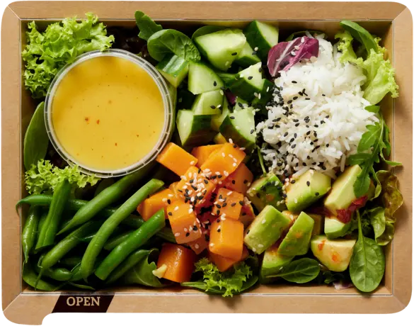 Salad bowl with sweet potatoes and basmati rice