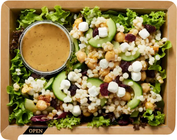 Salad bowl with pearl couscous and goat's cheese