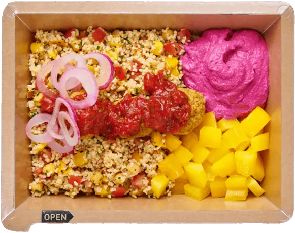 Couscous salad with beet hummus