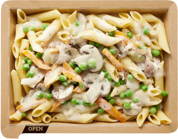 Creamy penne with peas and mushrooms