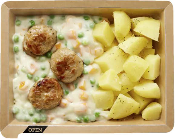 Meatballs with potatoes and creamy vegetable sauce