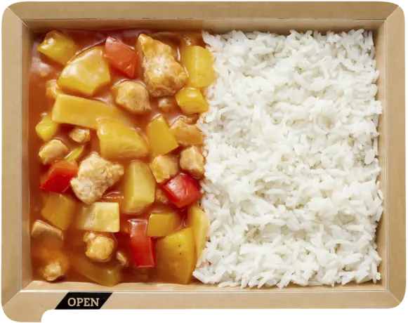 Sweet and sour soy cubes with basmati rice