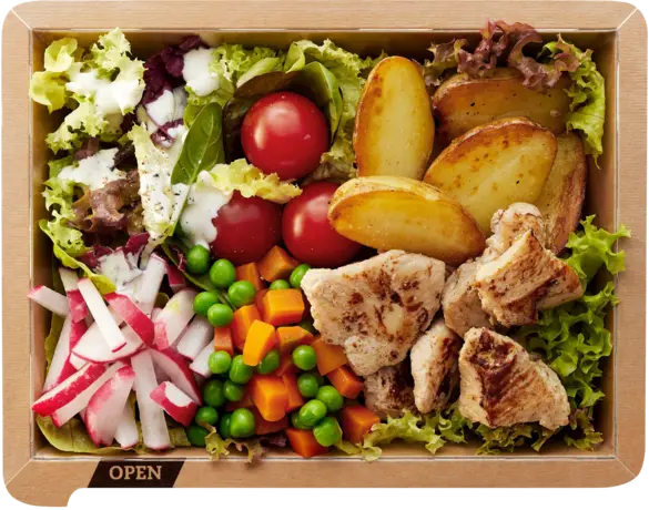 Salad bowl with chicken and potatoes