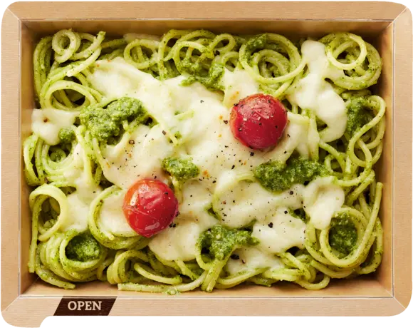 Spaghetti with basil pesto