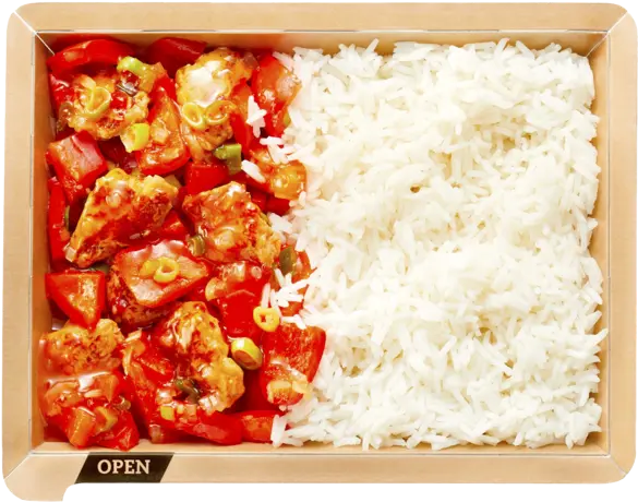 Sweet and sour chicken with rice