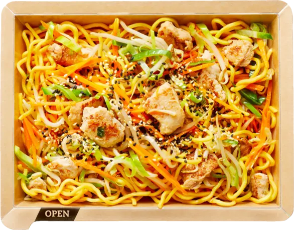 Asian noodles with chicken and sesame seeds