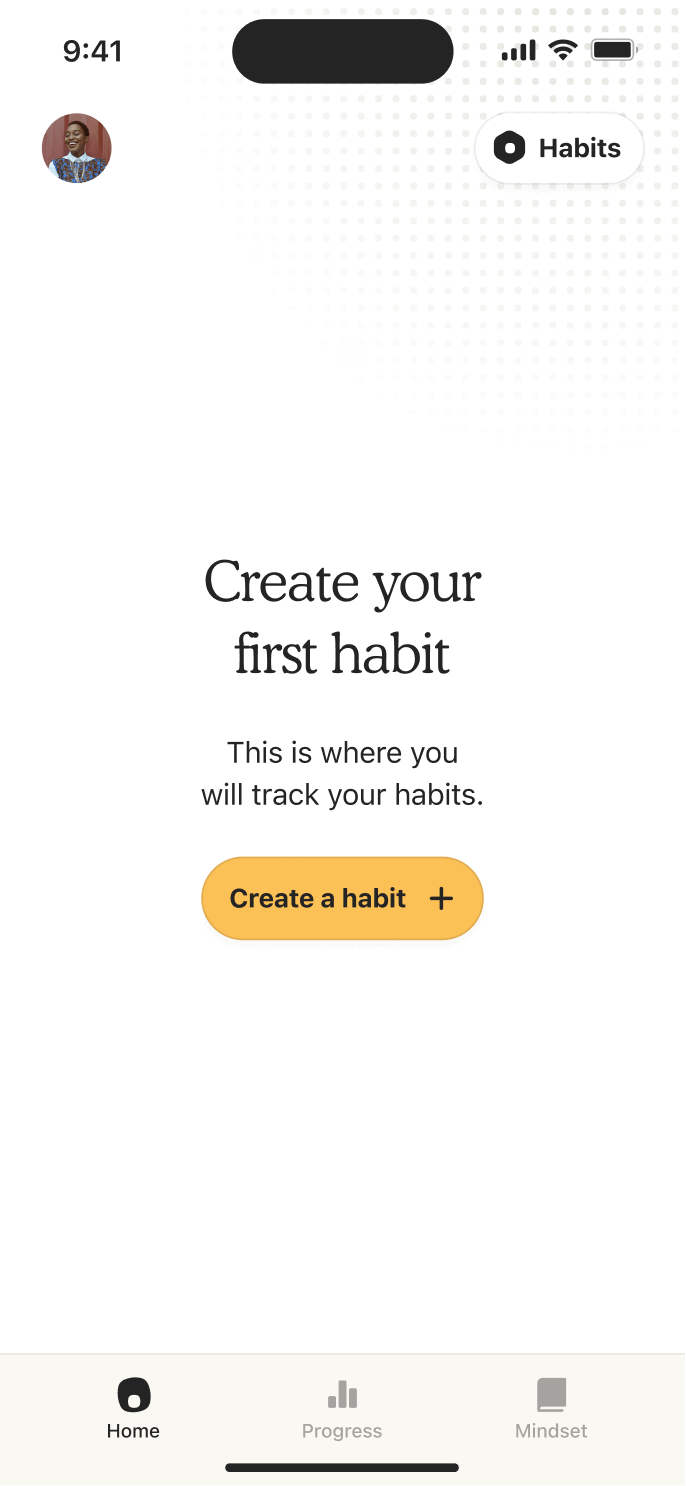 A screenshot mockup of the Atoms app home screen