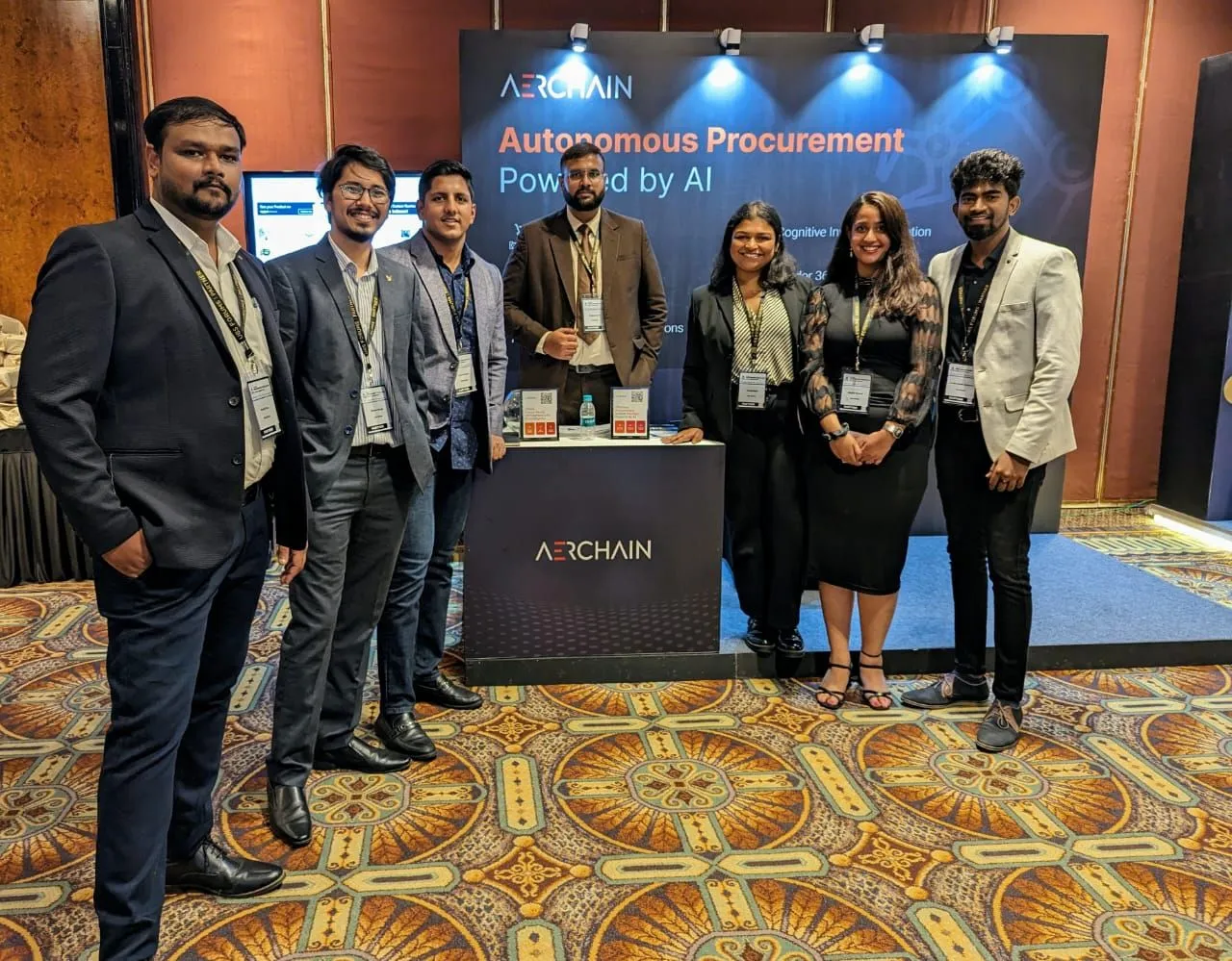 Aerchain's sales team at a seminar on the procurement industry, gaining insights into autonomous sourcing, A.I. powered sourcing, source-to-pay solutions, and procurement software.