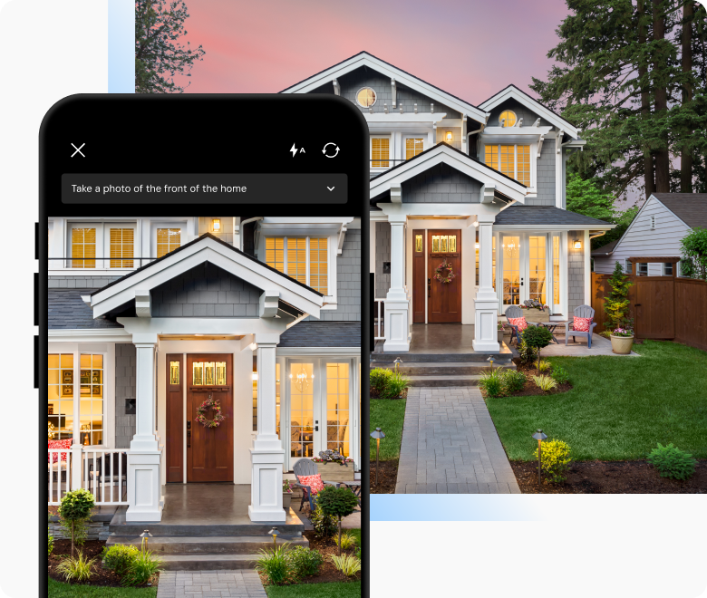 Mobile camera capturing the front of a house.