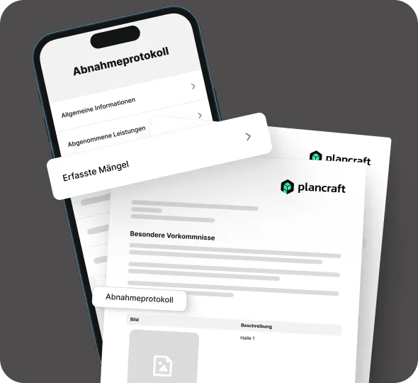 Grafische Darstellung vom Abnahmeprotokoll in plancraft.