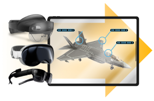 Worklink augmented reality headset next to an aviation diagram.