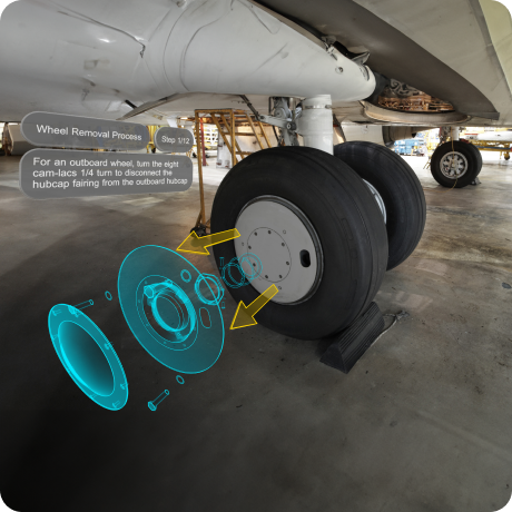 Diagram showing how Worklink's augmented reality assists with MRO processes. 