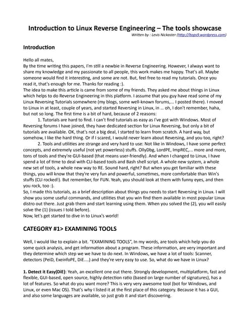 Reverse Engineering in Linux - The tools showcase