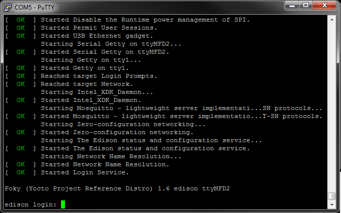 Yocto Linux login prompt for Edison