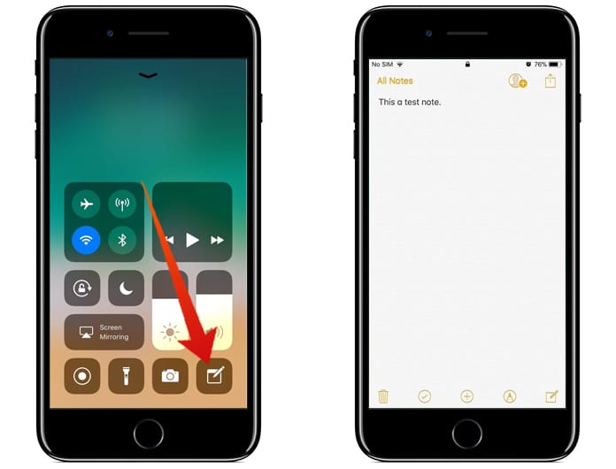 open notes from lock screen on iphone