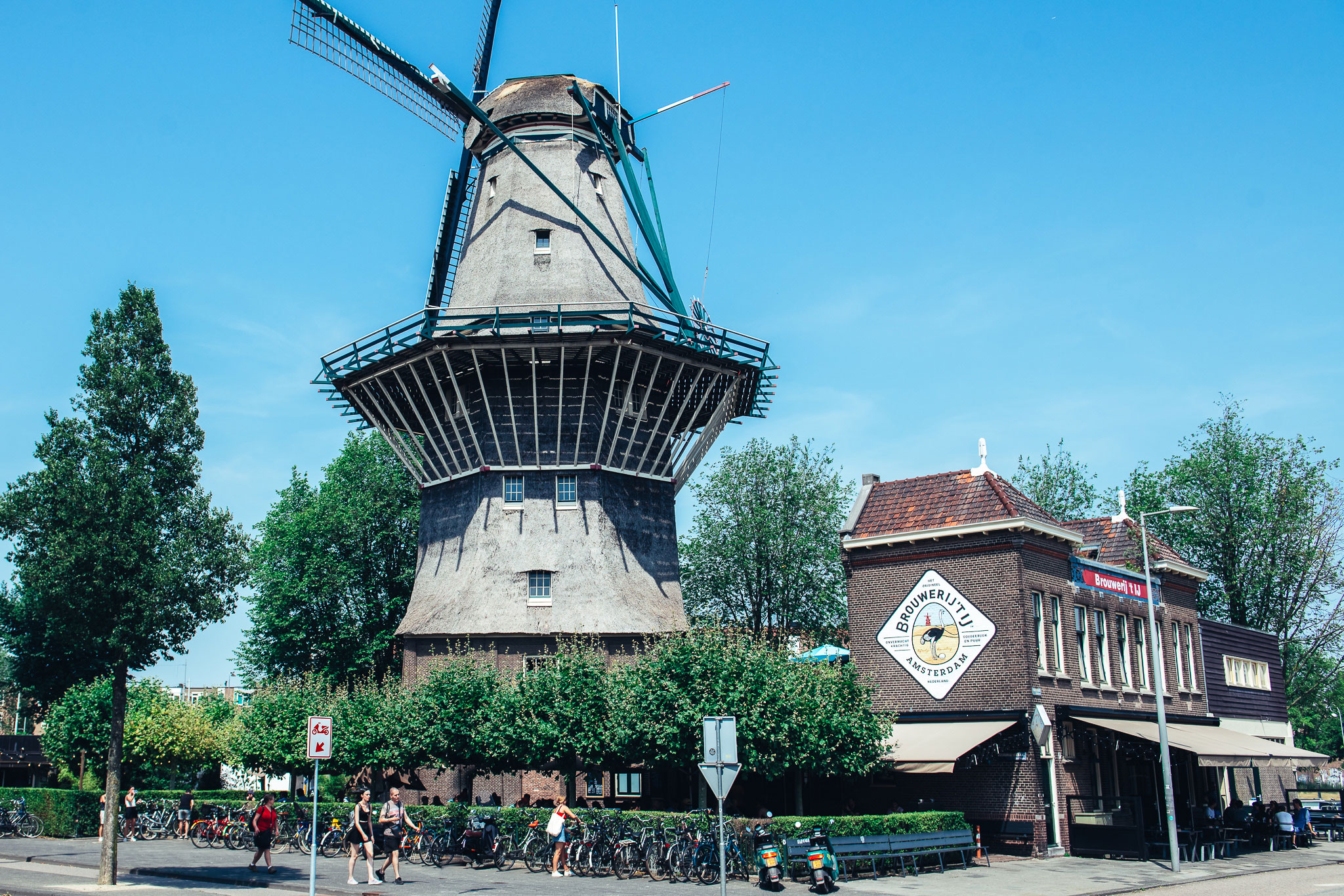 A large windmill and a brewery.