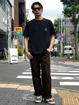 「schott(ショット)のアイテム(ネックレス)」を使った、Tomoya Miuraさん(メンズ・169cm)の夏コーディネート
