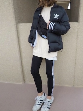 やーみんさんの「《メルマガ掲載》adidas アディダス SUPERSTAR スーパースター C77124  WHT/CBK/WHT」を使ったコーディネート