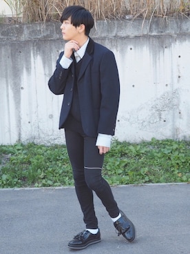 「STUDIOUS(ステュディオス)のアイテム(ピアス(片耳用))」を使った、Takuさん(メンズ・170cm)の秋コーディネート