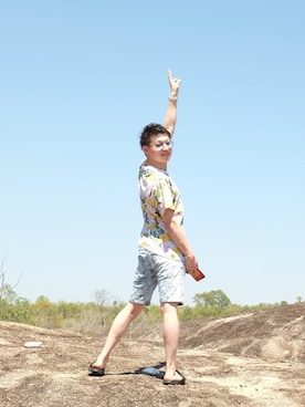 「NIKE(ナイキ)のアイテム(ビーチサンダル)」を使った、milaiさん(メンズ・170cm・20代)の夏コーディネート