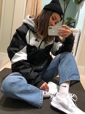 「NIKE(ナイキ)のアイテム(ナイロンジャケット)」を使った、murasaki_officialさん(レディース・156cm)の冬コーディネート