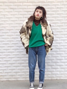 「PUMA(プーマ)のアイテム(デニムパンツ)」を使った、初九さん(レディース・155cm)の冬コーディネート