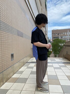 「STUDIOUS(ステュディオス)のアイテム(スラックス)」を使った、遼人さん(メンズ・169cm)の夏コーディネート