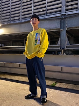 「MAGIC STICK(マジックスティック)のアイテム(ニットキャップ/ビーニー)」を使った、塩田裕典さん(メンズ・173cm)の春コーディネート