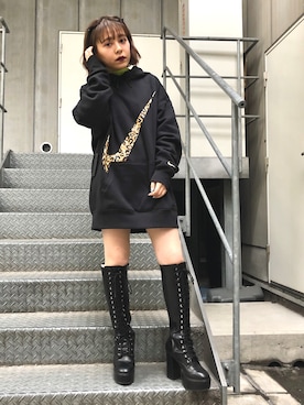 「NIKE(ナイキ)のアイテム(パーカー)」を使った、Fukuo Yuukaさん(レディース・145cm)の冬コーディネート