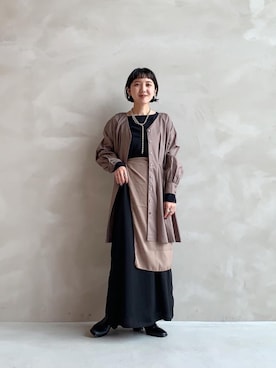 「SENSE OF PLACE by URBAN RESEARCH(センスオブプレイスバイアーバンリサーチ)のVネックウエストマークチュニック(シャツ/ブラウス、ブラウン系)」を使った、chi_chanさん(レディース・147cm)の春コーディネート