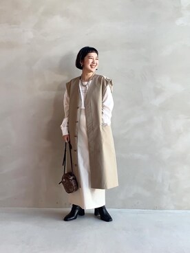 「SENSE OF PLACE by URBAN RESEARCH(センスオブプレイスバイアーバンリサーチ)のルーズノーカラージレ(その他アウター、ベージュ系)」を使った、chi_chanさん(レディース・147cm)の春コーディネート