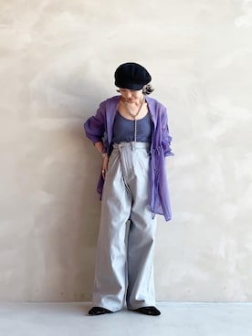 「SENSE OF PLACE by URBAN RESEARCH(センスオブプレイスバイアーバンリサーチ)の2WAYシアーチュニックシャツ(シャツ/ブラウス、パープル系)」を使った、chi_chanさん(レディース・147cm)の春コーディネート