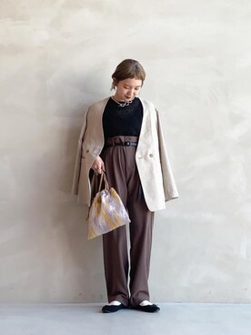 「SENSE OF PLACE by URBAN RESEARCH(センスオブプレイスバイアーバンリサーチ)のダブルタックテーパードスラックス(その他パンツ、パープル系)」を使った、chi_chanさん(レディース・147cm)の春コーディネート