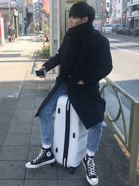 「STUDIOUS(ステュディオス)のアイテム(マフラー)」を使った、Ryoさん(メンズ・172cm)の冬コーディネート