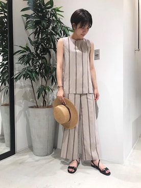 「BEAUTY&YOUTH UNITED ARROWS(ビューティーアンドユースユナイテッドアローズ)のBY カンカンテープハット(ハット、ブラウン系)」を使った、渡邉 楓さん(レディース・166cm)の夏コーディネート