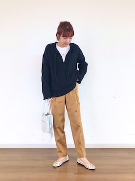 「BEAUTY&YOUTH UNITED ARROWS(ビューティーアンドユースユナイテッドアローズ)のBY コットン天竺ロングスリーブカットソー(Tシャツ/カットソー、ホワイト系)」を使った、渡邉 楓さん(レディース・166cm)の冬コーディネート