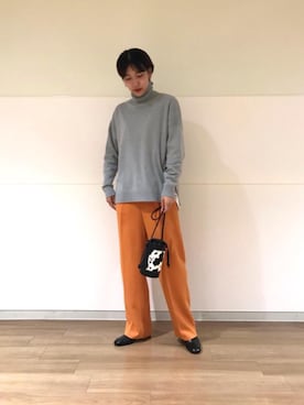 「BEAUTY&YOUTH UNITED ARROWS(ビューティーアンドユースユナイテッドアローズ)のBY ダブルクロスタックワイドテーパードパンツ -ウォッシャブル- ∴(その他パンツ、オレンジ系)」を使った、渡邉 楓さん(レディース・166cm)の秋コーディネート