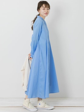 「URBAN RESEARCH Sonny Label(アーバンリサーチサニーレーベル)のコットンローンマチフレアワンピース(ワンピース、ブルー系)」を使った、ympsanさん(レディース・163cm)の冬コーディネート
