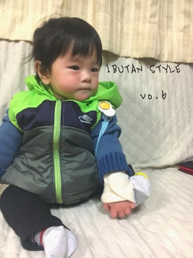 「NIKE(ナイキ)のアイテム(ダウンベスト)」を使った、ibutanmama☀︎(ayapan)さん(キッズ・60cm)の冬コーディネート