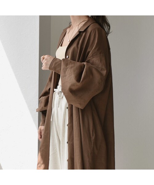 Lavish Gate(ラヴィッシュゲート)の「onepiece-04001 日本製 コットンリネン ルーズロングシャツ ワンピース エクリュ ブラウン(ワンピース・レディース・その他)」の11枚目の写真