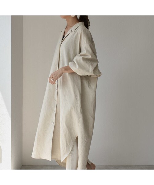 Lavish Gate(ラヴィッシュゲート)の「onepiece-04001 日本製 コットンリネン ルーズロングシャツ ワンピース エクリュ ブラウン(ワンピース・レディース・その他)」の6枚目の写真