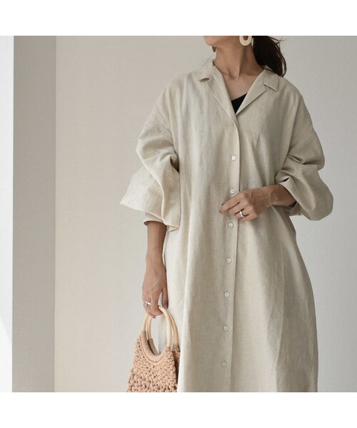 Lavish Gate(ラヴィッシュゲート)の「onepiece-04001 日本製 コットンリネン ルーズロングシャツ ワンピース エクリュ ブラウン(ワンピース・レディース・その他)」の8枚目の写真
