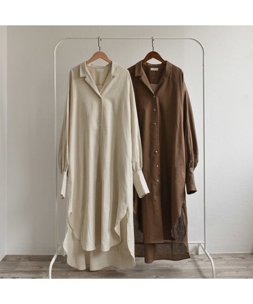 Lavish Gate(ラヴィッシュゲート)の「onepiece-04001 日本製 コットンリネン ルーズロングシャツ ワンピース エクリュ ブラウン(ワンピース・レディース・その他)」の13枚目の写真