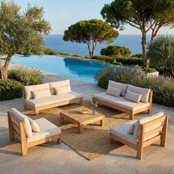 Lounge-Set aus Akazie 8 Pl�tze 5 tlg Borneo Sandfarben
