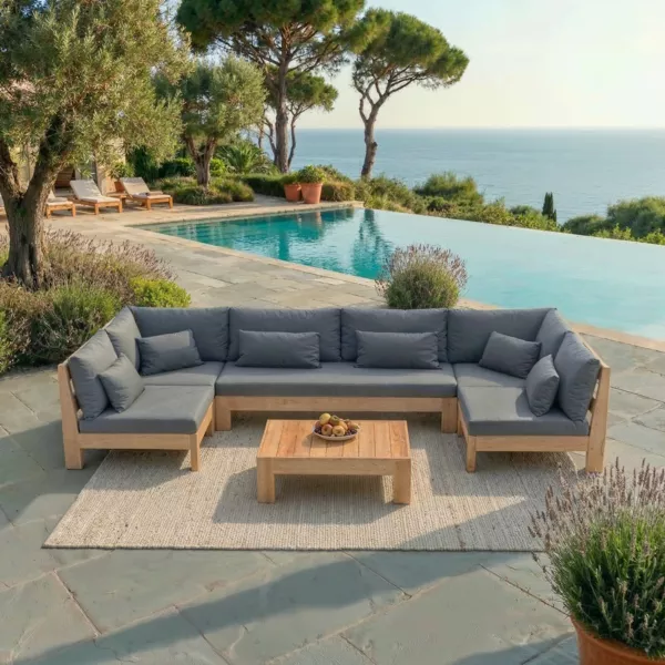 Ecklounge-Set aus Akazie 7 Pl�tze 6 tlg Borneo Anthrazitgrau