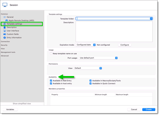 Template availability