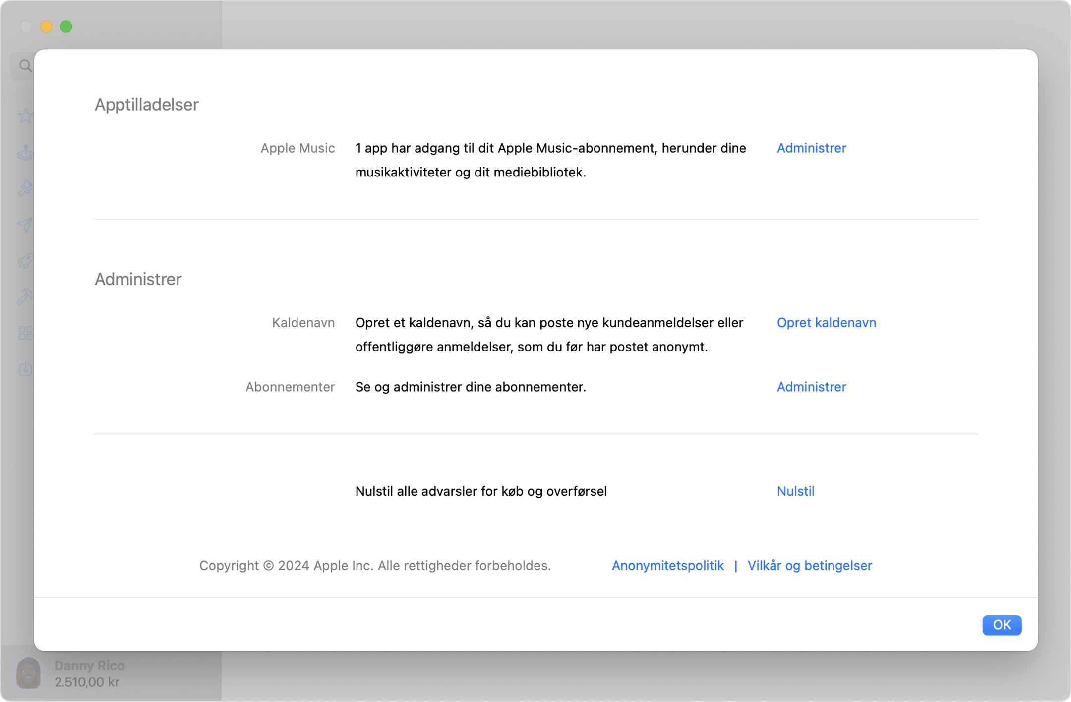 Apple-kontoindstillinger i App Store på Mac.