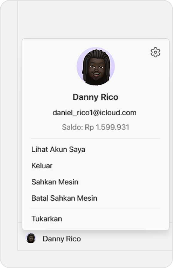 Layar Windows yang menampilkan pilihan Lihat Profil dan Lihat Akun Saya.