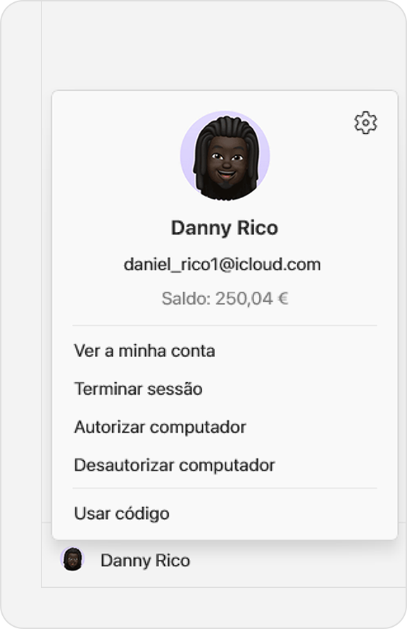 Ecrã do Windows a mostrar as opções Ver perfil e Ver a minha conta.